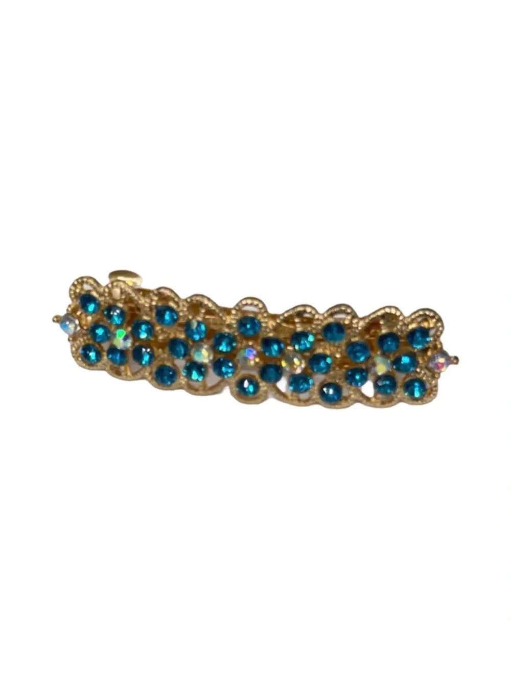 Elegant Gold Barrette with Blue Crystal Accents 3.0”FINAL PRICE DROP